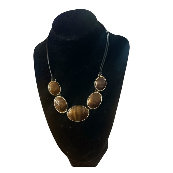 5X Branded Vintage Tiger Eye Statement Necklace 16-18" - Picture 7 of 8